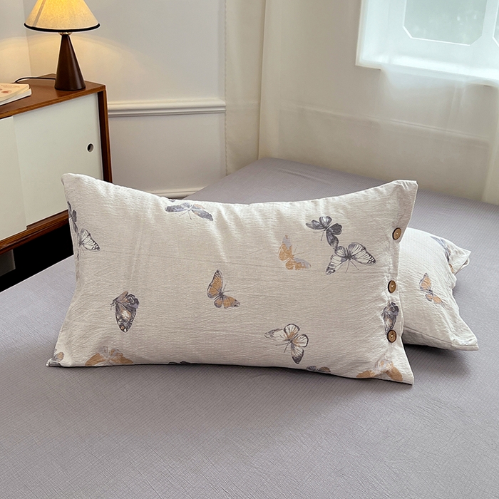 91家纺网 家纺一手货源 找家纺 优尚佳生活馆 2025秋冬新款高克重亚麻复古侘季风复麻系列四件套 蝶梦浅纱