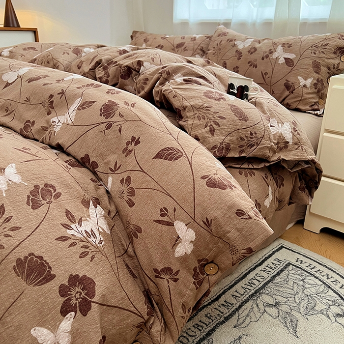 优尚佳生活馆 2025秋冬新款高克重亚麻复古侘季风复麻系列四件套 蝶影繁华