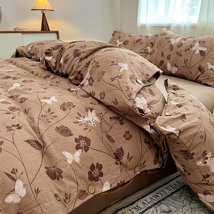 91家纺网 家纺一手货源 找家纺 优尚佳生活馆 2025秋冬新款高克重亚麻复古侘季风复麻系列四件套 蝶影繁华