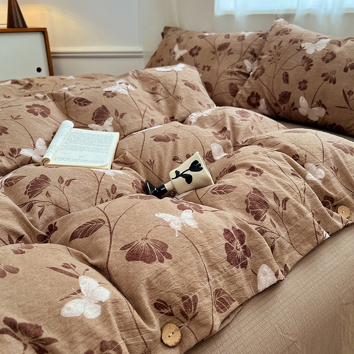 91家纺网 家纺一手货源 找家纺 优尚佳生活馆 2025秋冬新款高克重亚麻复古侘季风复麻系列四件套 蝶影繁华