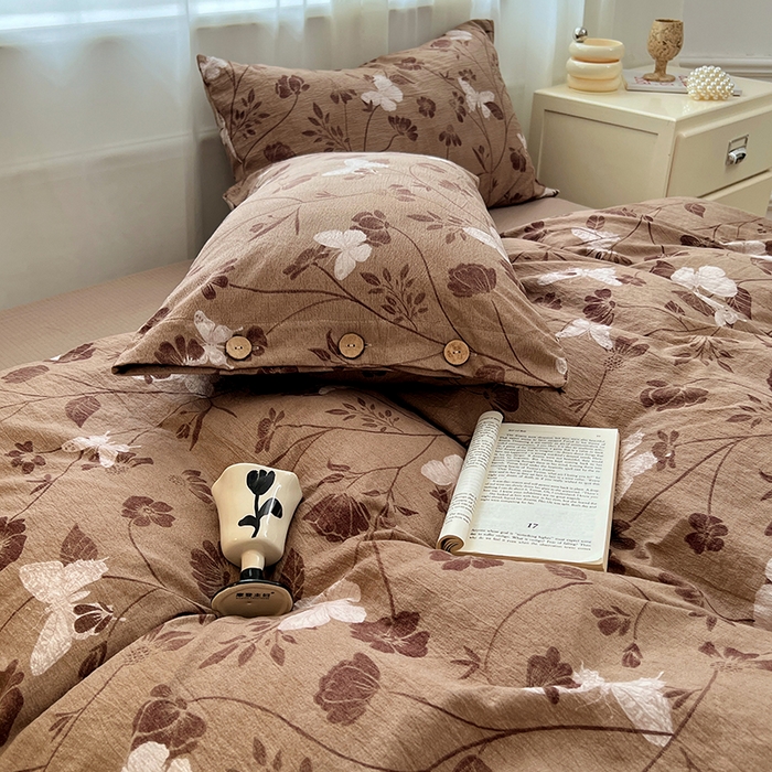 91家纺网 家纺一手货源 找家纺 优尚佳生活馆 2025秋冬新款高克重亚麻复古侘季风复麻系列四件套 蝶影繁华