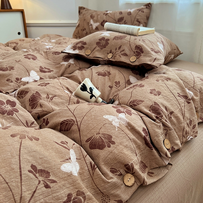 91家纺网 家纺一手货源 找家纺 优尚佳生活馆 2025秋冬新款高克重亚麻复古侘季风复麻系列四件套 蝶影繁华