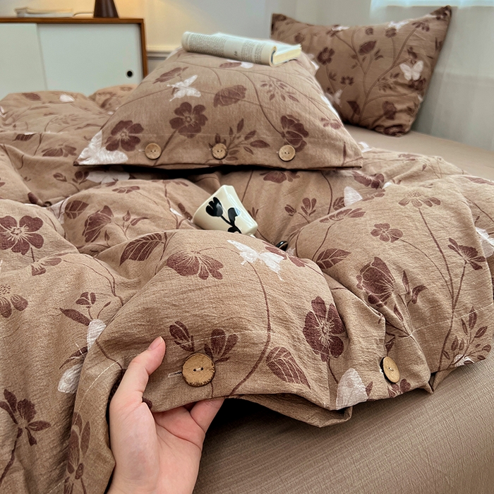 91家纺网 家纺一手货源 找家纺 优尚佳生活馆 2025秋冬新款高克重亚麻复古侘季风复麻系列四件套 蝶影繁华