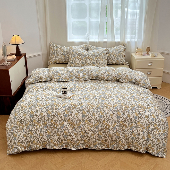 91家纺网 家纺一手货源 找家纺 优尚佳生活馆 2025秋冬新款高克重亚麻复古侘季风复麻系列四件套 繁华绮想