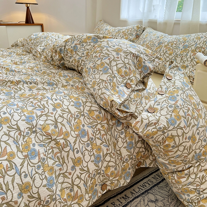 91家纺网 家纺一手货源 找家纺 优尚佳生活馆 2025秋冬新款高克重亚麻复古侘季风复麻系列四件套 繁华绮想