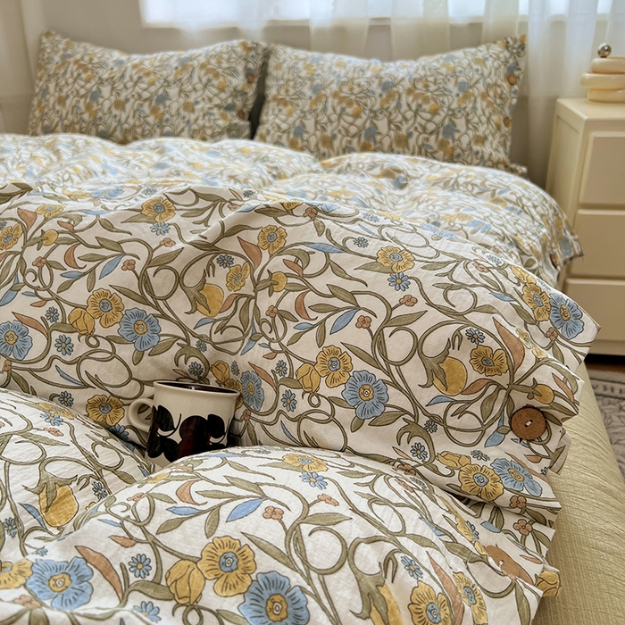 91家纺网 家纺一手货源 找家纺 优尚佳生活馆 2025秋冬新款高克重亚麻复古侘季风复麻系列四件套 繁华绮想