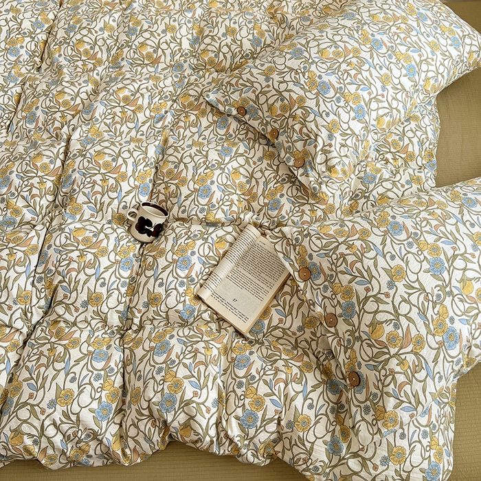 91家纺网 家纺一手货源 找家纺 优尚佳生活馆 2025秋冬新款高克重亚麻复古侘季风复麻系列四件套 繁华绮想