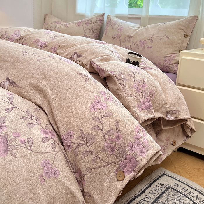 优尚佳生活馆 2025秋冬新款高克重亚麻复古侘季风复麻系列四件套 粉花眠语