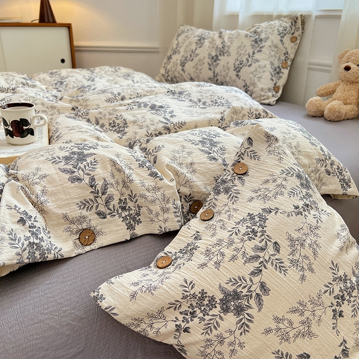 91家纺网 家纺一手货源 找家纺 优尚佳生活馆 2025秋冬新款高克重亚麻复古侘季风复麻系列四件套 浅枝墨语