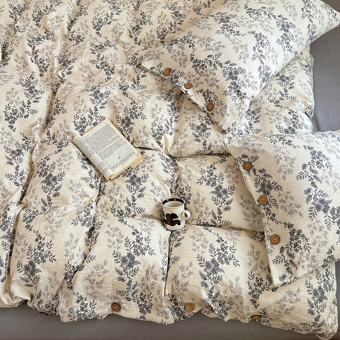 91家纺网 家纺一手货源 找家纺 优尚佳生活馆 2025秋冬新款高克重亚麻复古侘季风复麻系列四件套 浅枝墨语