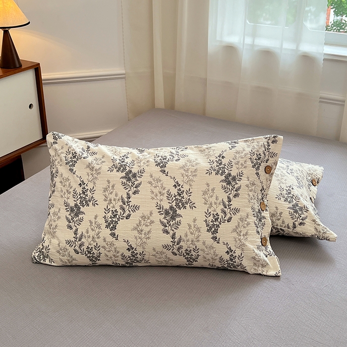 91家纺网 家纺一手货源 找家纺 优尚佳生活馆 2025秋冬新款高克重亚麻复古侘季风复麻系列四件套 浅枝墨语