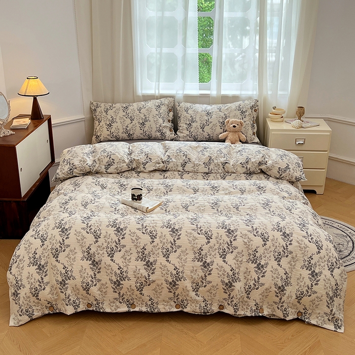 91家纺网 家纺一手货源 找家纺 优尚佳生活馆 2025秋冬新款高克重亚麻复古侘季风复麻系列四件套 浅枝墨语