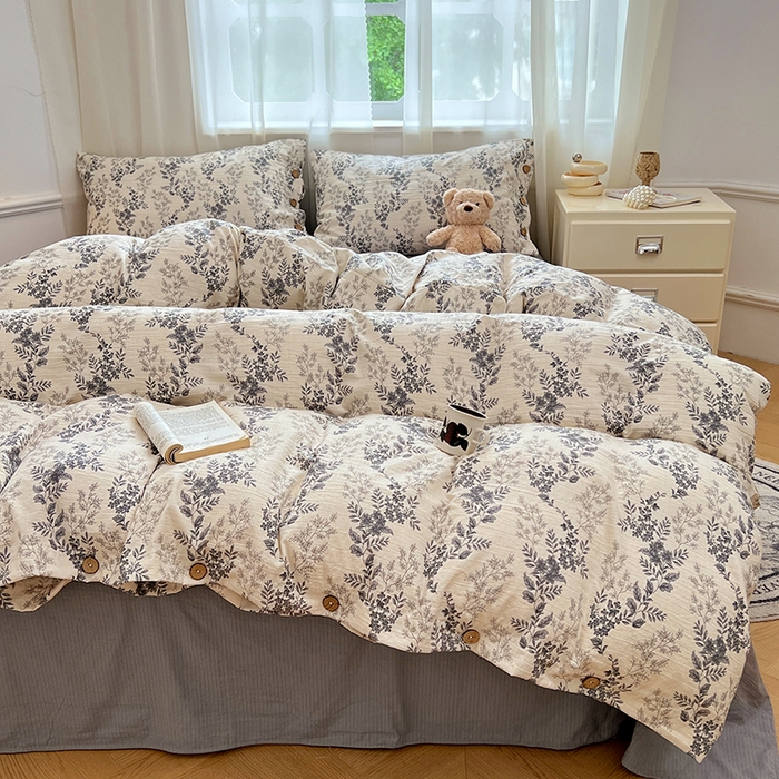 91家纺网 家纺一手货源 找家纺 优尚佳生活馆 2025秋冬新款高克重亚麻复古侘季风复麻系列四件套 浅枝墨语