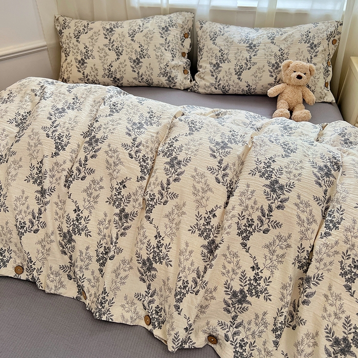 91家纺网 家纺一手货源 找家纺 优尚佳生活馆 2025秋冬新款高克重亚麻复古侘季风复麻系列四件套 浅枝墨语