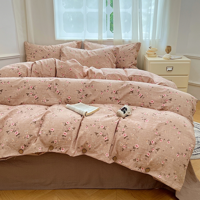 91家纺网 家纺一手货源 找家纺 优尚佳生活馆 2025秋冬新款高克重亚麻复古侘季风复麻系列四件套 柔粉蔓香