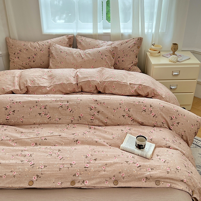 91家纺网 家纺一手货源 找家纺 优尚佳生活馆 2025秋冬新款高克重亚麻复古侘季风复麻系列四件套 柔粉蔓香