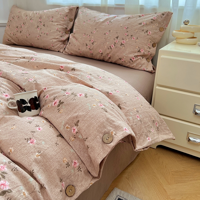 91家纺网 家纺一手货源 找家纺 优尚佳生活馆 2025秋冬新款高克重亚麻复古侘季风复麻系列四件套 柔粉蔓香