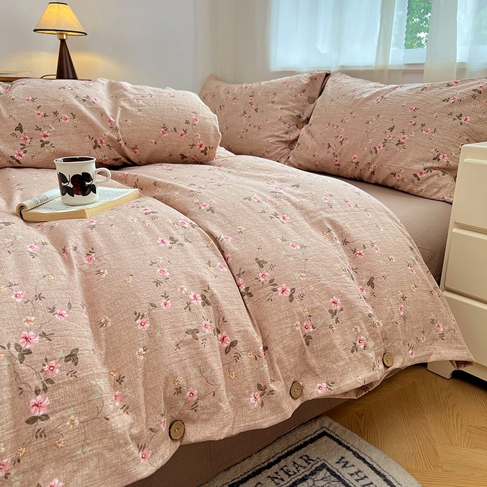 91家纺网 家纺一手货源 找家纺 优尚佳生活馆 2025秋冬新款高克重亚麻复古侘季风复麻系列四件套 柔粉蔓香