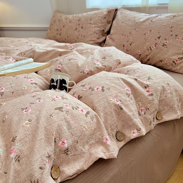 91家纺网 家纺一手货源 找家纺 优尚佳生活馆 2025秋冬新款高克重亚麻复古侘季风复麻系列四件套 柔粉蔓香