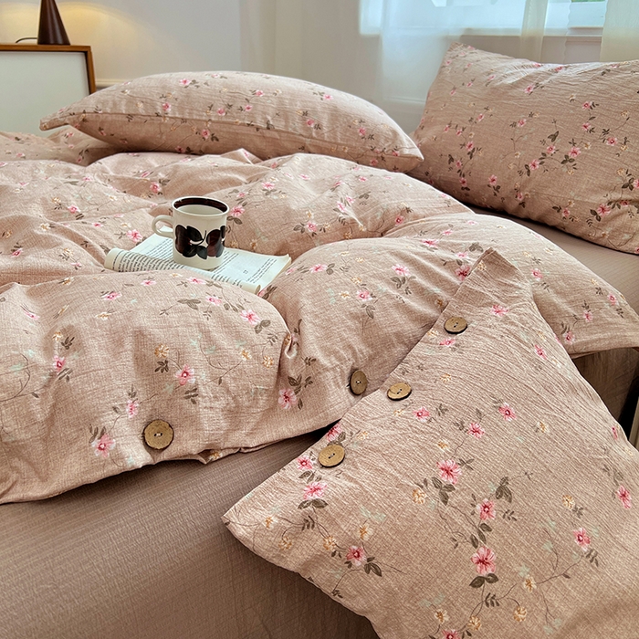 91家纺网 家纺一手货源 找家纺 优尚佳生活馆 2025秋冬新款高克重亚麻复古侘季风复麻系列四件套 柔粉蔓香