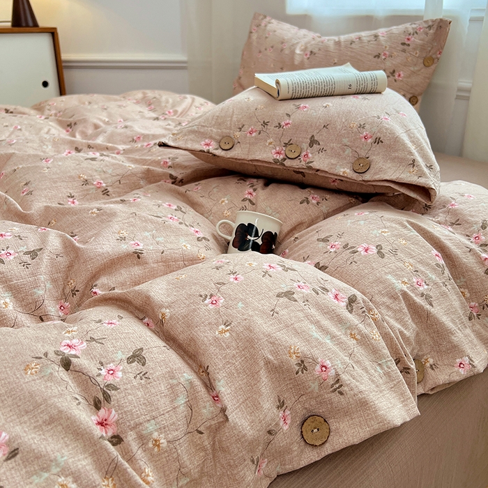 91家纺网 家纺一手货源 找家纺 优尚佳生活馆 2025秋冬新款高克重亚麻复古侘季风复麻系列四件套 柔粉蔓香