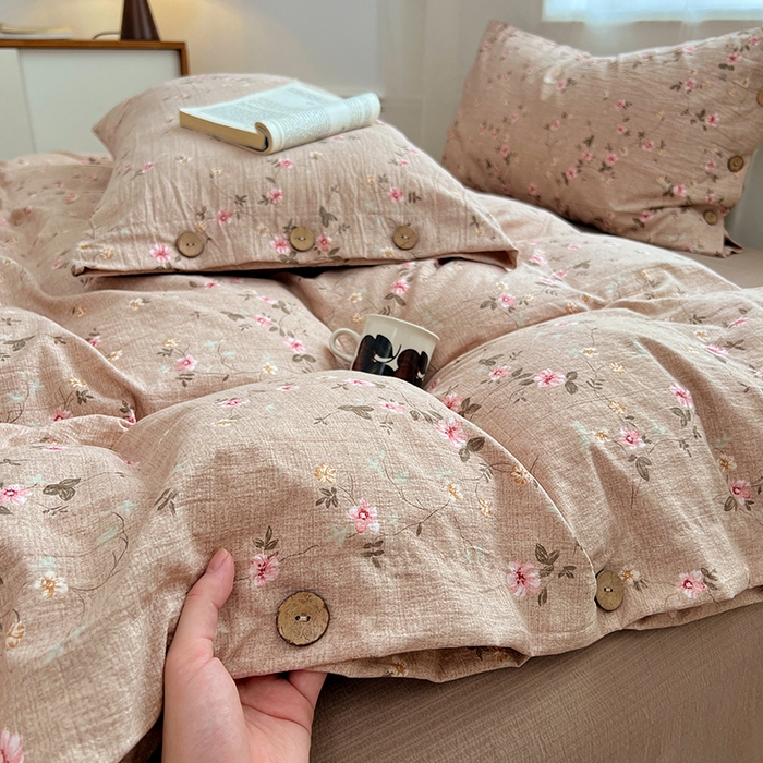 91家纺网 家纺一手货源 找家纺 优尚佳生活馆 2025秋冬新款高克重亚麻复古侘季风复麻系列四件套 柔粉蔓香