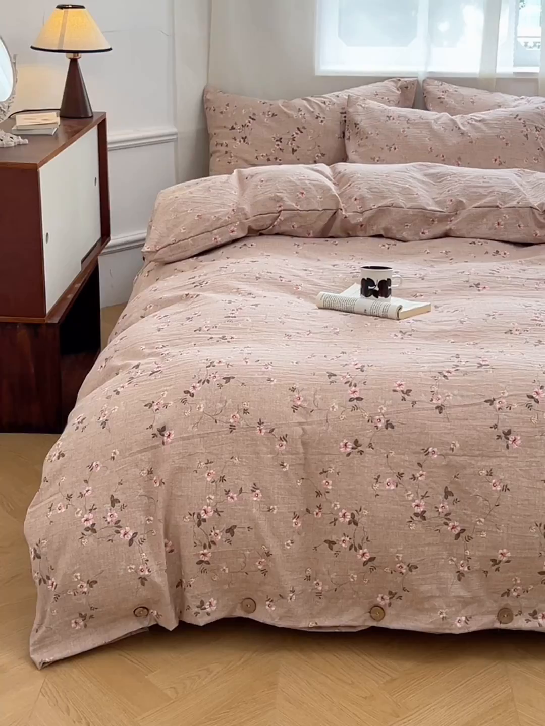 91家纺网 家纺一手货源 找家纺 优尚佳生活馆 2025秋冬新款高克重亚麻复古侘季风复麻系列四件套 柔粉蔓香