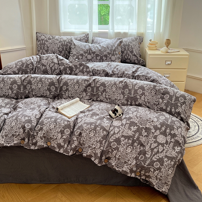 91家纺网 家纺一手货源 找家纺 优尚佳生活馆 2025秋冬新款高克重亚麻复古侘季风复麻系列四件套 霜华梦影