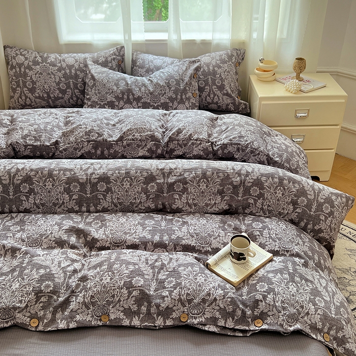 91家纺网 家纺一手货源 找家纺 优尚佳生活馆 2025秋冬新款高克重亚麻复古侘季风复麻系列四件套 霜华梦影