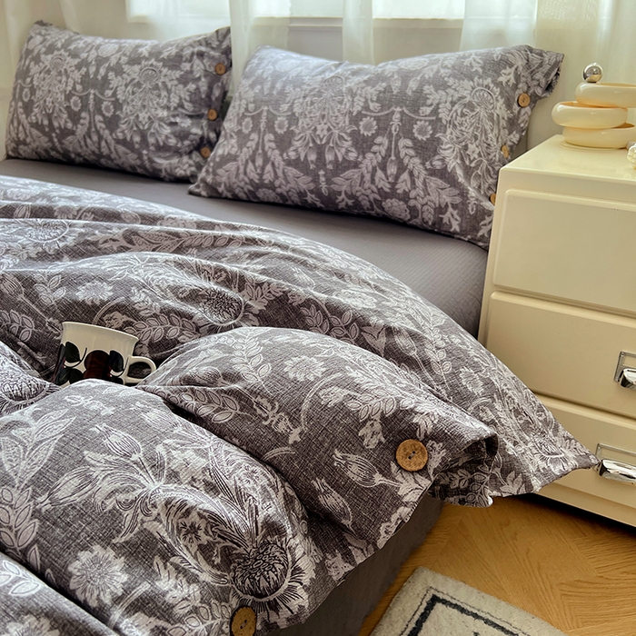 91家纺网 家纺一手货源 找家纺 优尚佳生活馆 2025秋冬新款高克重亚麻复古侘季风复麻系列四件套 霜华梦影