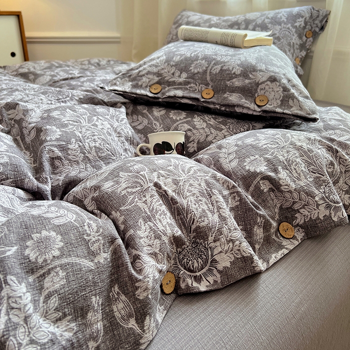 91家纺网 家纺一手货源 找家纺 优尚佳生活馆 2025秋冬新款高克重亚麻复古侘季风复麻系列四件套 霜华梦影