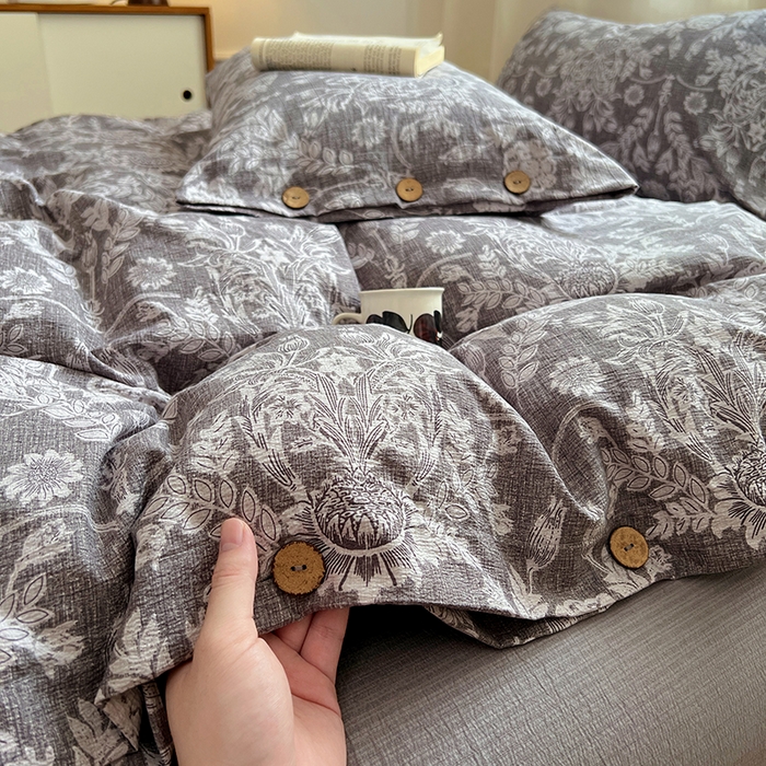 91家纺网 家纺一手货源 找家纺 优尚佳生活馆 2025秋冬新款高克重亚麻复古侘季风复麻系列四件套 霜华梦影