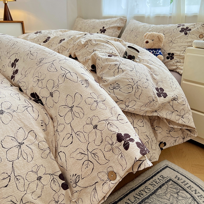 优尚佳生活馆 2025秋冬新款高克重亚麻复古侘季风复麻系列四件套 素帛花影