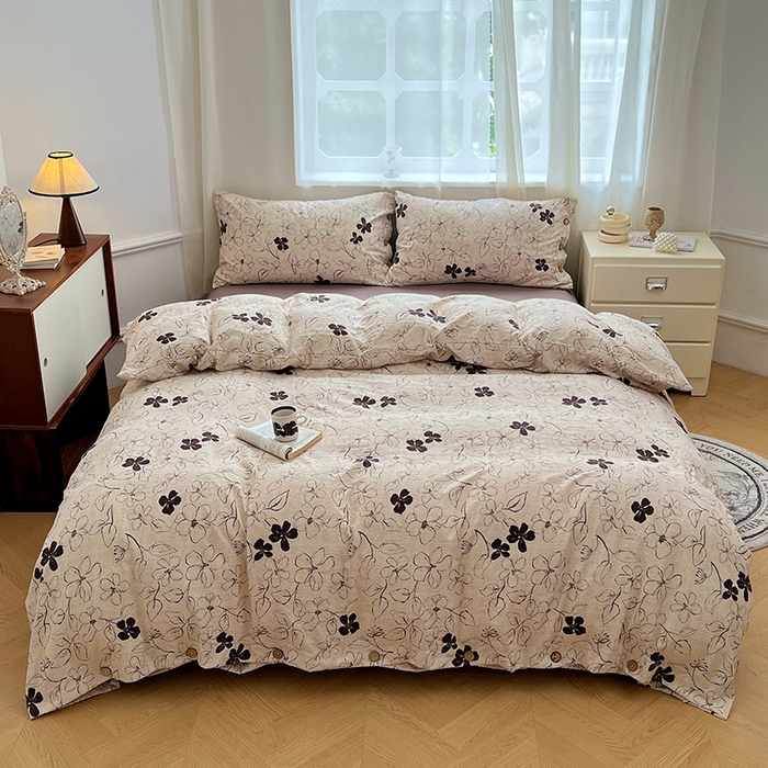 91家纺网 家纺一手货源 找家纺 优尚佳生活馆 2025秋冬新款高克重亚麻复古侘季风复麻系列四件套 素帛花影