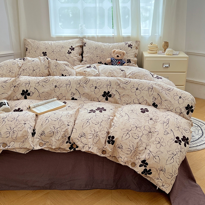 91家纺网 家纺一手货源 找家纺 优尚佳生活馆 2025秋冬新款高克重亚麻复古侘季风复麻系列四件套 素帛花影