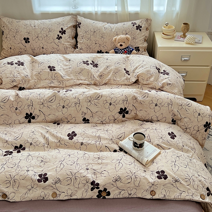 91家纺网 家纺一手货源 找家纺 优尚佳生活馆 2025秋冬新款高克重亚麻复古侘季风复麻系列四件套 素帛花影