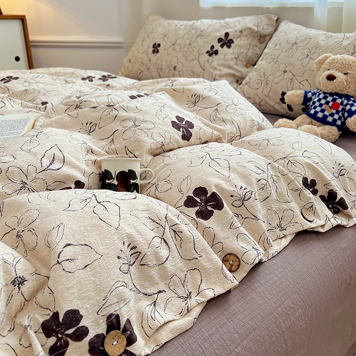 91家纺网 家纺一手货源 找家纺 优尚佳生活馆 2025秋冬新款高克重亚麻复古侘季风复麻系列四件套 素帛花影