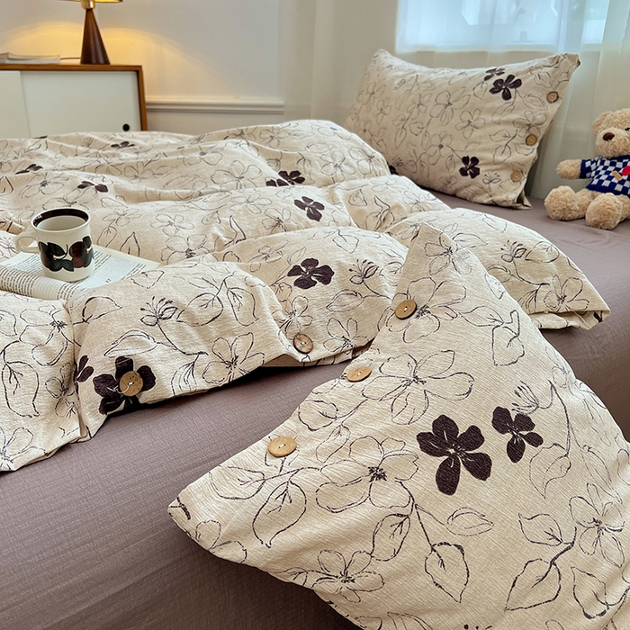 91家纺网 家纺一手货源 找家纺 优尚佳生活馆 2025秋冬新款高克重亚麻复古侘季风复麻系列四件套 素帛花影