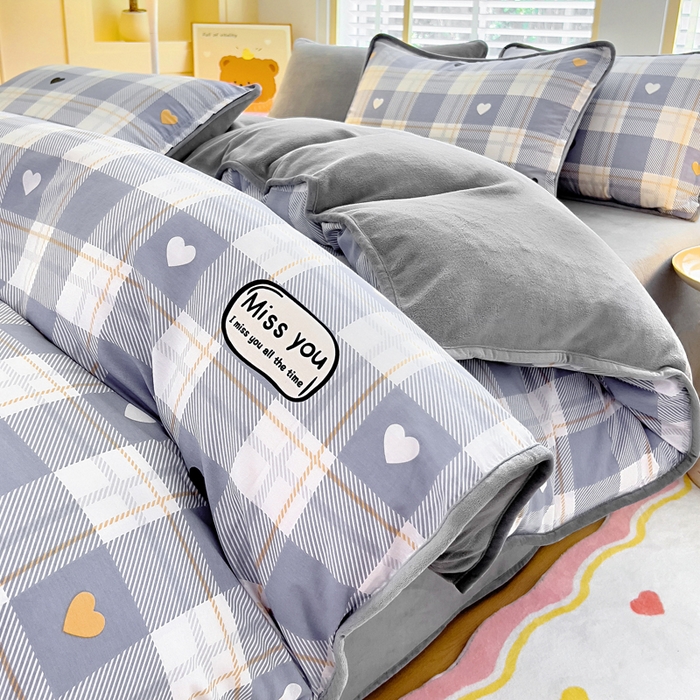 91家纺网 家纺一手货源 找家纺 （总）琪琪阁家纺 2025新款A类全棉纯棉加牛奶绒包边款单被套四件套