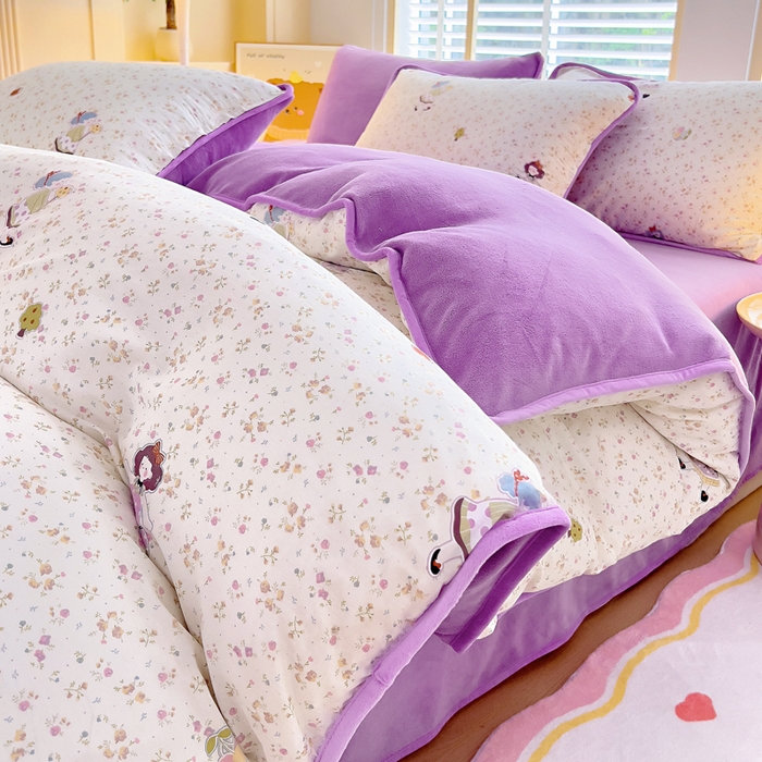 91家纺网 家纺一手货源 找家纺 （总）琪琪阁家纺 2025新款A类全棉纯棉加牛奶绒包边款单被套四件套