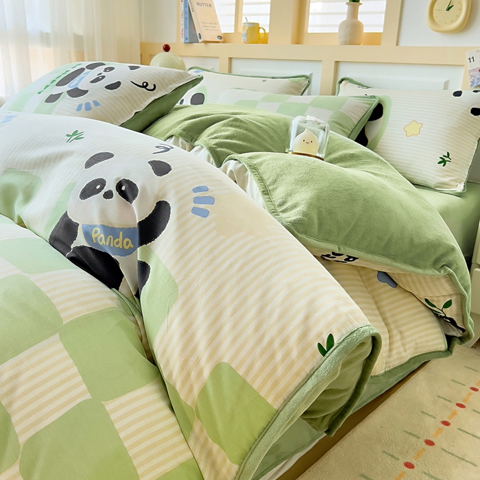 91家纺网 家纺一手货源 找家纺 （总）琪琪阁家纺 2025新款A类全棉纯棉加牛奶绒包边款单被套四件套