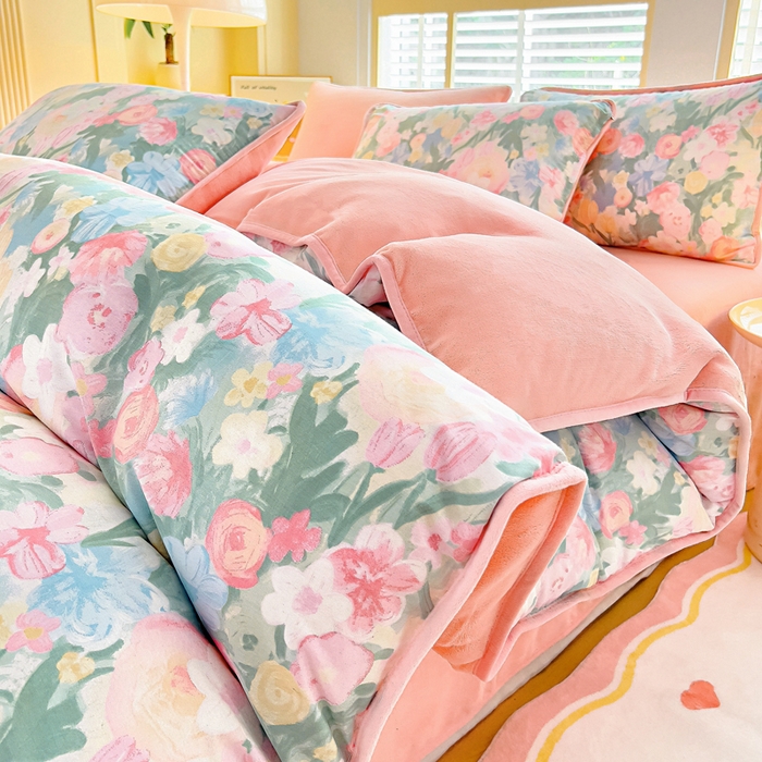 91家纺网 家纺一手货源 找家纺 （总）琪琪阁家纺 2025新款A类全棉纯棉加牛奶绒包边款单被套四件套