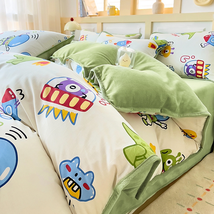 91家纺网 家纺一手货源 找家纺 （总）琪琪阁家纺 2025新款A类全棉纯棉加牛奶绒包边款单被套四件套