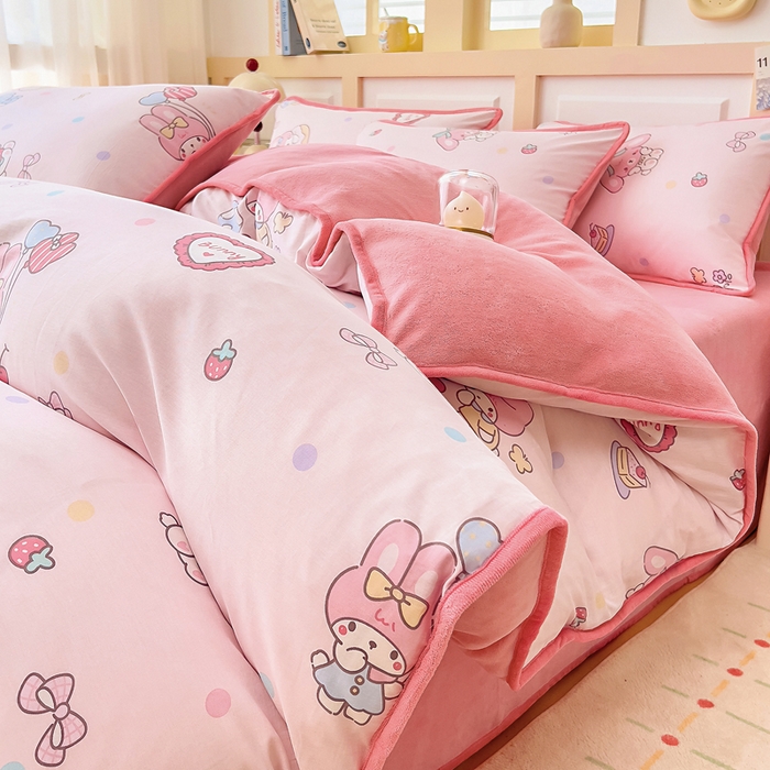 91家纺网 家纺一手货源 找家纺 （总）琪琪阁家纺 2025新款A类全棉纯棉加牛奶绒包边款单被套四件套