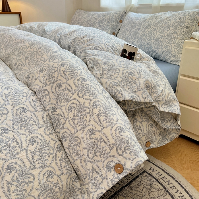 优尚佳生活馆 2025秋冬新款高克重亚麻复古侘季风复麻系列四件套 雅灰逸韵