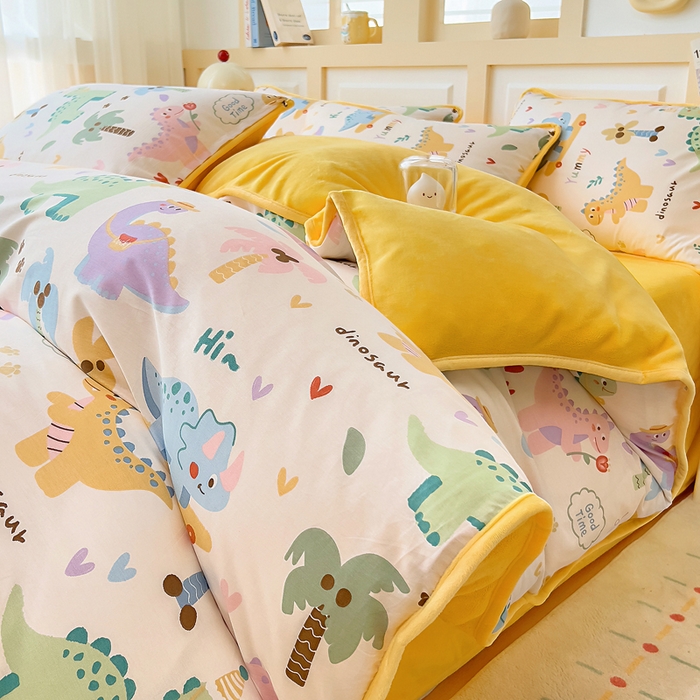 91家纺网 家纺一手货源 找家纺 （总）琪琪阁家纺 2025新款A类全棉纯棉加牛奶绒包边款单被套四件套