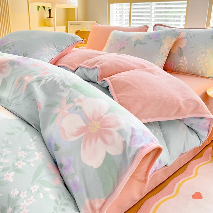 91家纺网 家纺一手货源 找家纺 （总）琪琪阁家纺 2025新款A类全棉纯棉加牛奶绒包边款单被套四件套