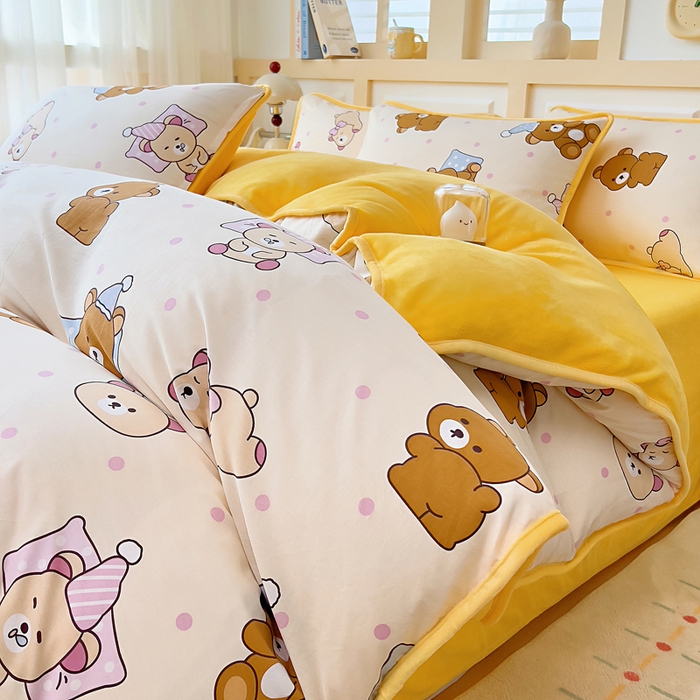 91家纺网 家纺一手货源 找家纺 （总）琪琪阁家纺 2025新款A类全棉纯棉加牛奶绒包边款单被套四件套