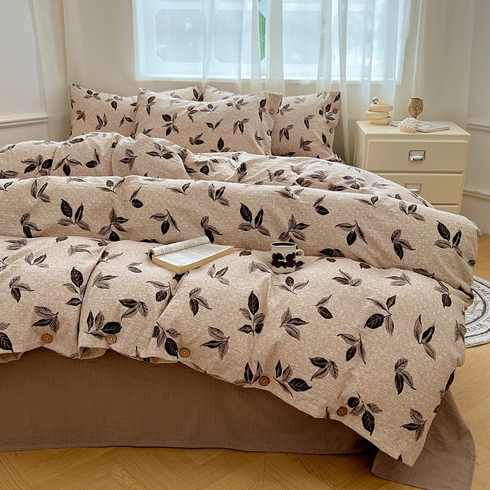 91家纺网 家纺一手货源 找家纺 优尚佳生活馆 2025秋冬新款高克重亚麻复古侘季风复麻系列四件套 叶影眠