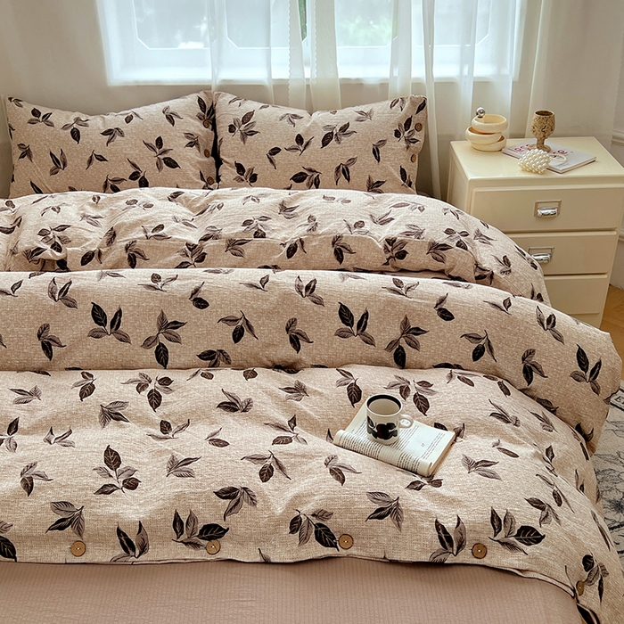 91家纺网 家纺一手货源 找家纺 优尚佳生活馆 2025秋冬新款高克重亚麻复古侘季风复麻系列四件套 叶影眠